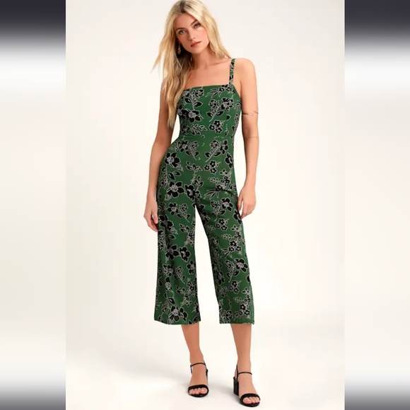 Lulus Pants - LULUS LUSH Guinevere Green Floral Print Culotte Jumpsuit Out of Stock RETAIL $48